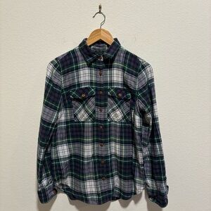 J. Crew Women’s Flannell Plaid Shirt - Blue, Green checked